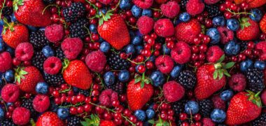Forest fruit berries overhead assorted mix in studio