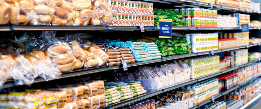 the market with food on the shelves